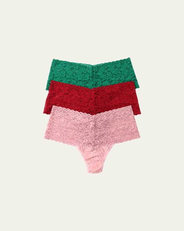 3-Pack Holiday Retro Lace Thongs